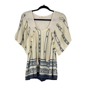 Hummingbird Brand Size Small Hippie Boho Chic White Blue Top